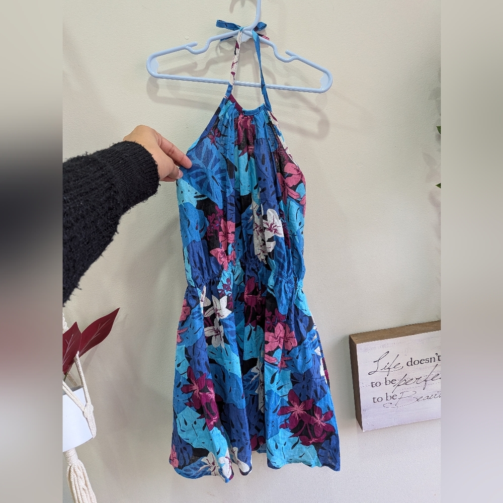 New 100% Cotton Blue Floral Halter Sundress